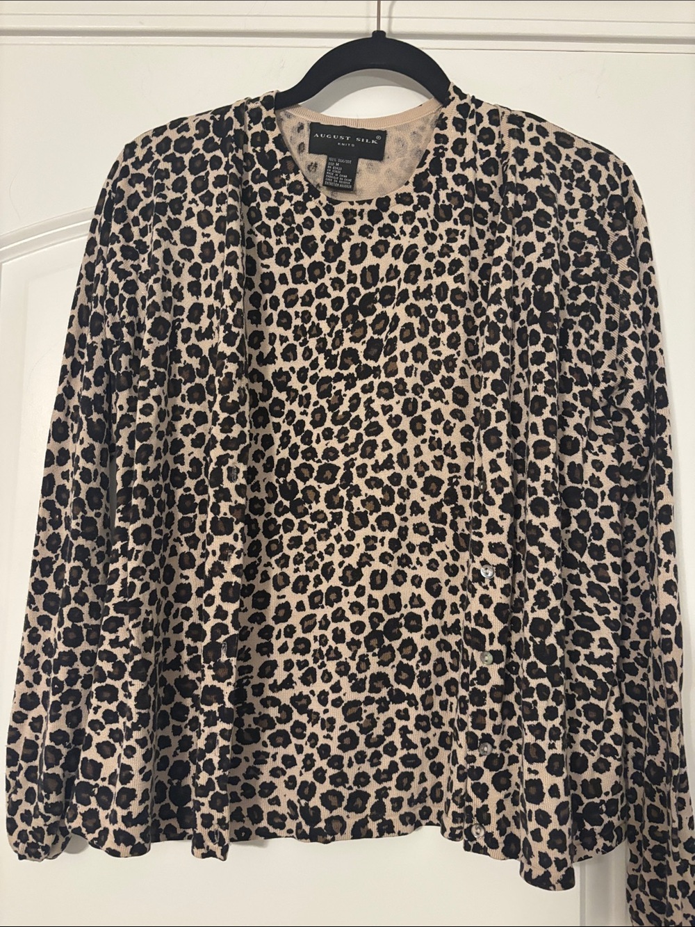 august silk Beige and Black Leopard Print Long Sleeve Top